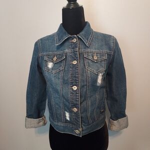 Mudd Jean Jacket Distressed Cropped Size Medium Juniors